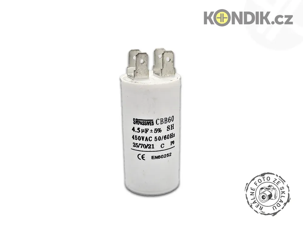 Připraveno k expedici | Motorový rozběhový kondenzátor 4,5uF 450V CBB60A