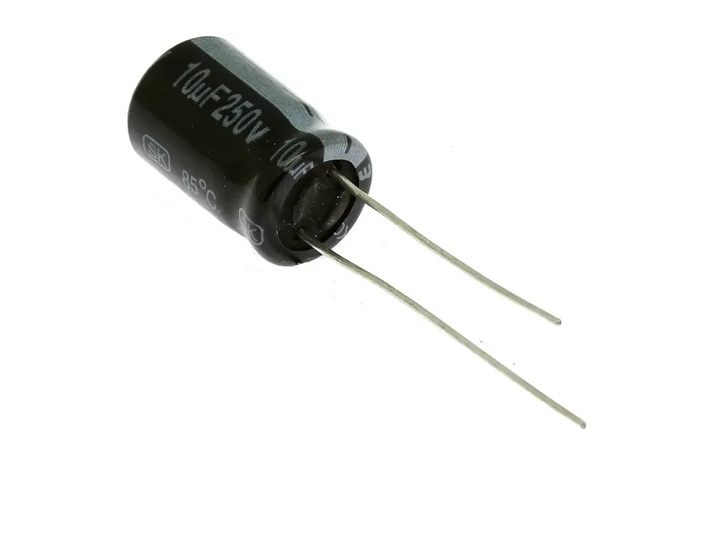 Doprodej zásob - Elektrolytický kondenzátor 10uF 250V 10x16mm RM5 85°C