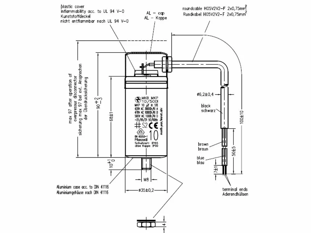 Ušetřete - Motorový rozběhový kondenzátor 10uF 500V Hydra MKB MKP