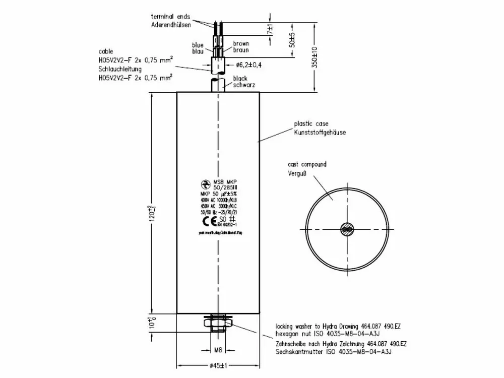 Žádaný produkt - Motorový rozběhový kondenzátor 50uF 285V Hydra MSB MKP