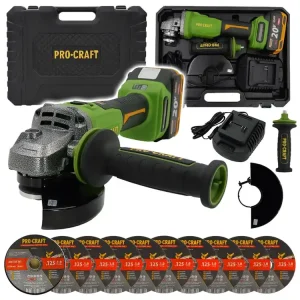 Aku úhlová bruska Procraft PWA220 + 10x řezný kotouč CD125x1.0 SPWA220/CD125x1.0b - Nabídka
