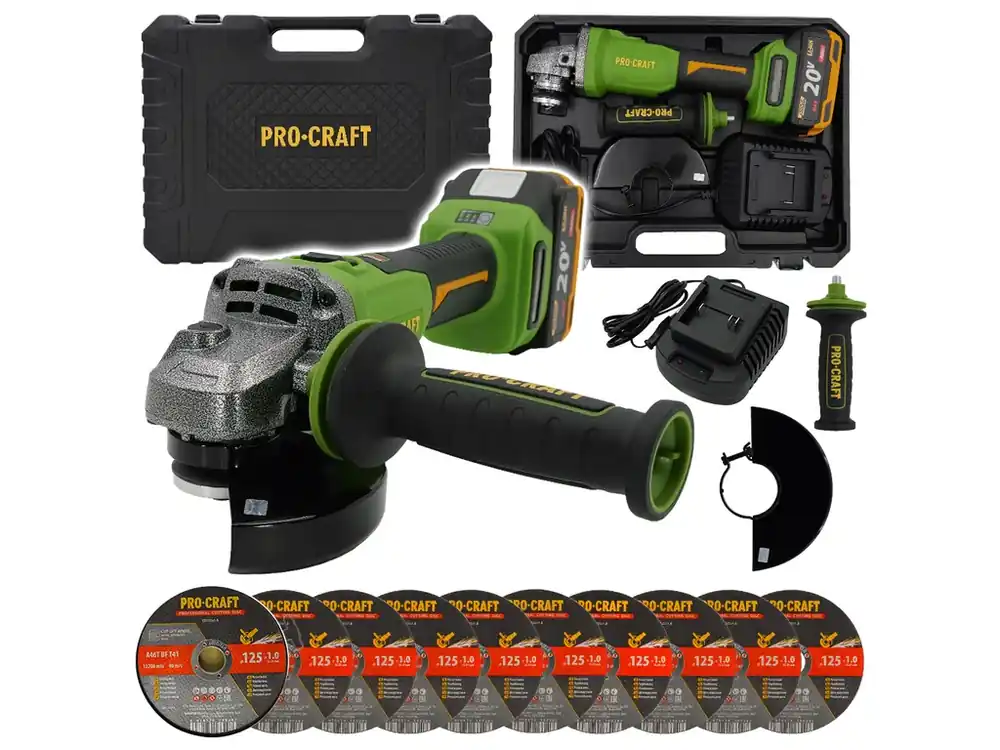 Aku úhlová bruska Procraft PWA220 + 10x řezný kotouč CD125x1.0 SPWA220/CD125x1.0b - Nabídka