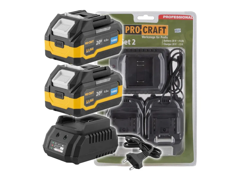 Sada baterie 20V 4Ah (2 ks) + 1 nabíječka Procraft PBC-Set 2 PBC-Set 2 | Bezpečná platba