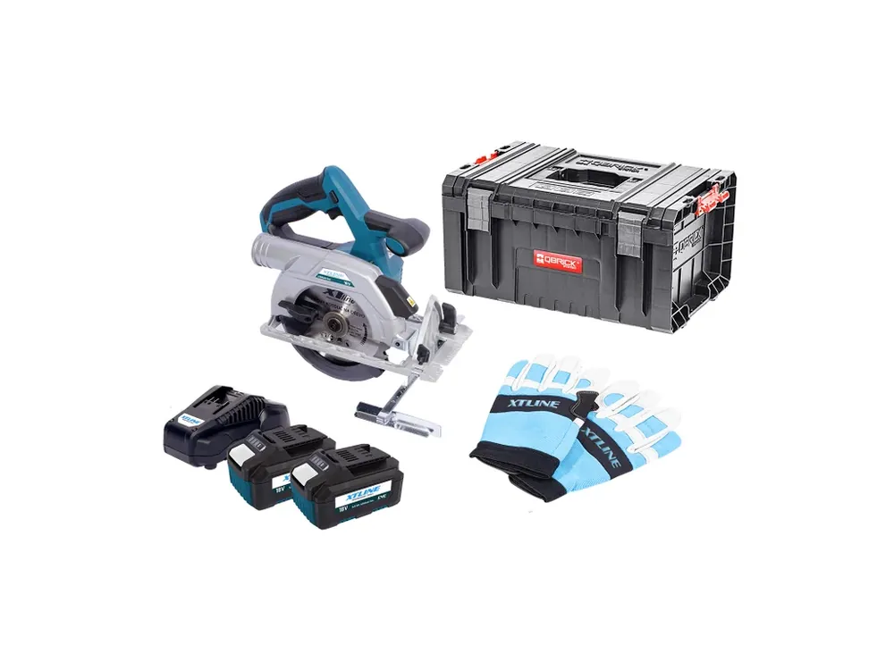 Pořiďte si nyní - XTLINE Aku kotoučová pila bezuhlíková 18 V, 165 mm + 2 baterie 5.0 Ah + nabíječka 3.5 A + rukavice + box