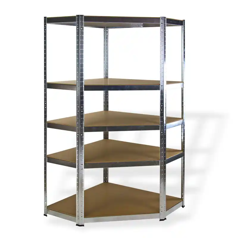Nyní k dispozici | DEMA Bezšroubový rohový regál 5P 175 kg 180x90x90 cm