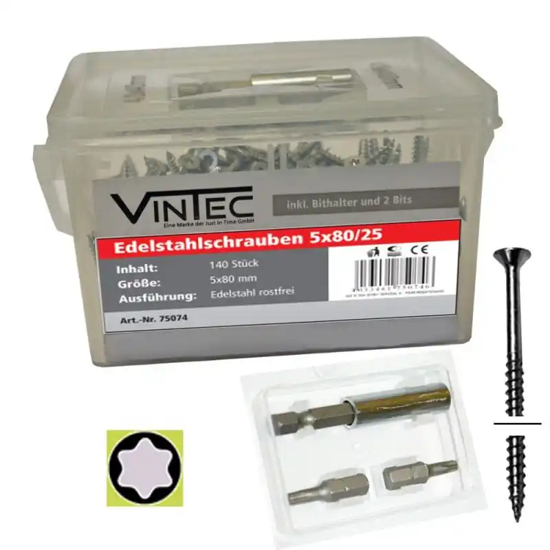 Vintec Nerezové šrouby 5x80 T25, 140 ks | Právě v prodeji