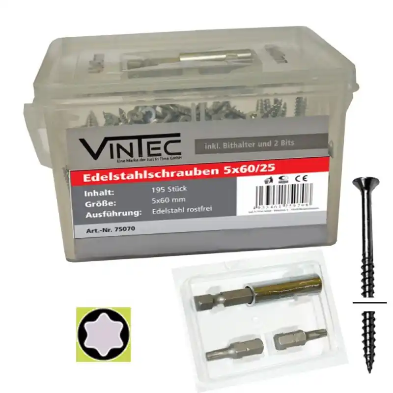 Jen po omezenou dobu | Vintec Nerezové šrouby 5x60 T25, 195 ks