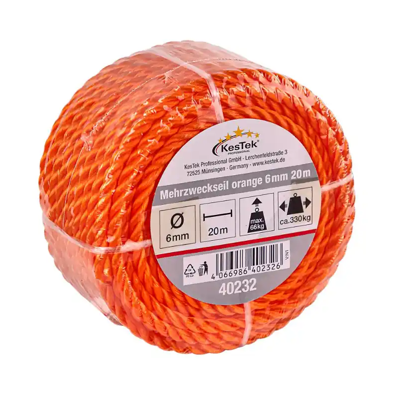 Velmi populární - KesTek Víceúčelové lano 20 m / 6 mm, oranžové