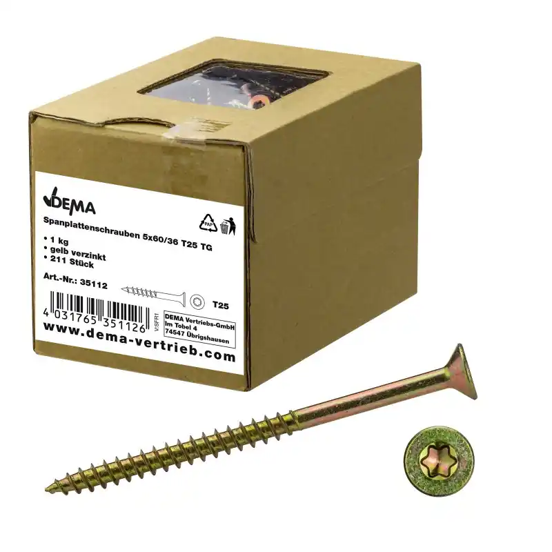 DEMA Šrouby do dřevotřísky částečný závit 5x60/36 T25, 1 kg - Právě dorazilo