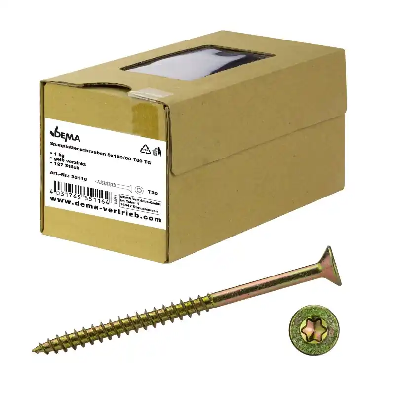 Doprodej zásob - DEMA Šrouby do dřevotřísky částečný závit 5x100/60 T30, 1 kg