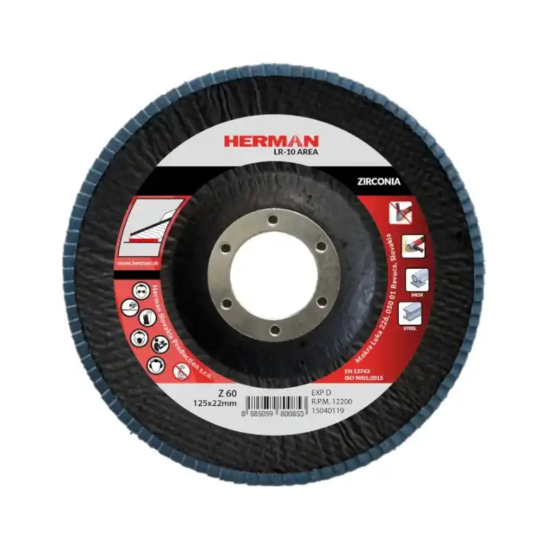 Do vyčerpání zásob | HERMAN Lamelový kotouč na nerez 125 mm/P60 LR-10 Area zirconia