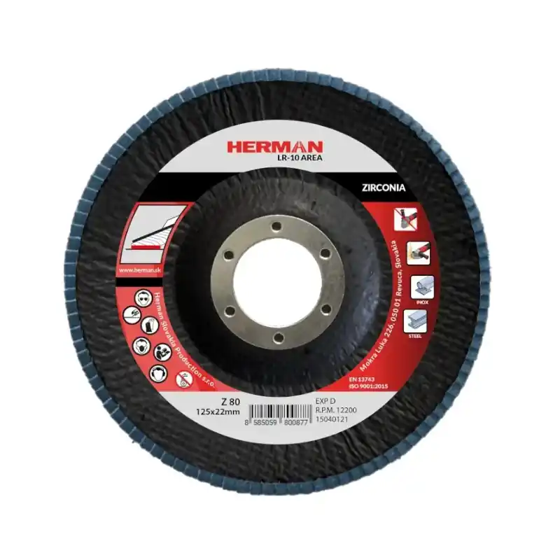 HERMAN Lamelový kotouč na nerez 125 mm/P80 LR-10 Area zirconia - Výborné hodnocení