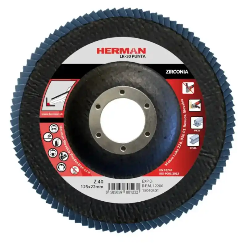 Nejprodávanější | HERMAN Lamelový kotouč na nerez 125 mm/P40 LR-30 Punta zirconia