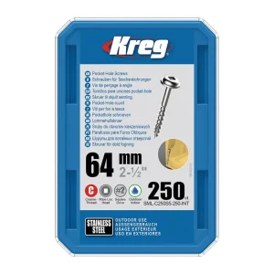 Novinka v sortimentu - Kreg Nerez Maxi-Loc Šrouby pro skryté spoje - 64 mm, hrubý závit, 250 ks