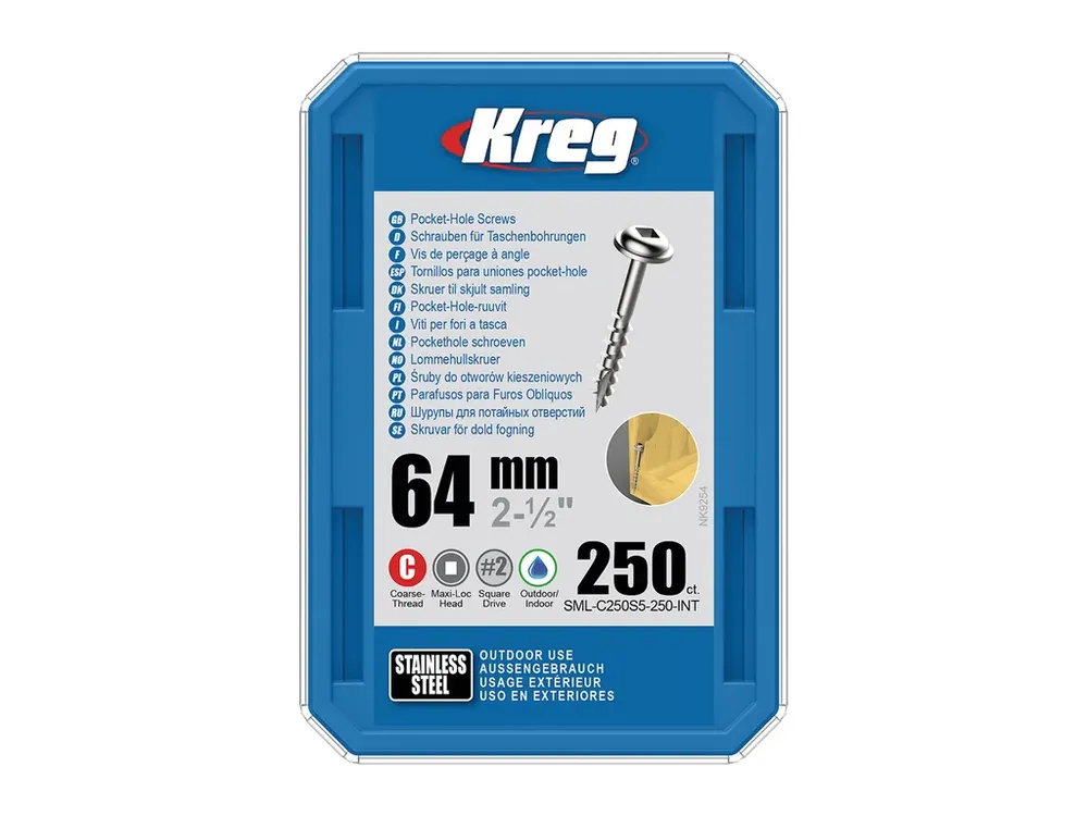 Novinka v sortimentu - Kreg Nerez Maxi-Loc Šrouby pro skryté spoje - 64 mm, hrubý závit, 250 ks