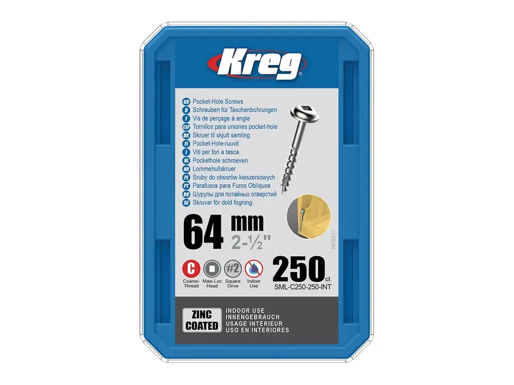 Kupte dnes | Kreg Zinc Maxi-Loc Šrouby pro skryté spoje - 64 mm, hrubý závit, 250 ks