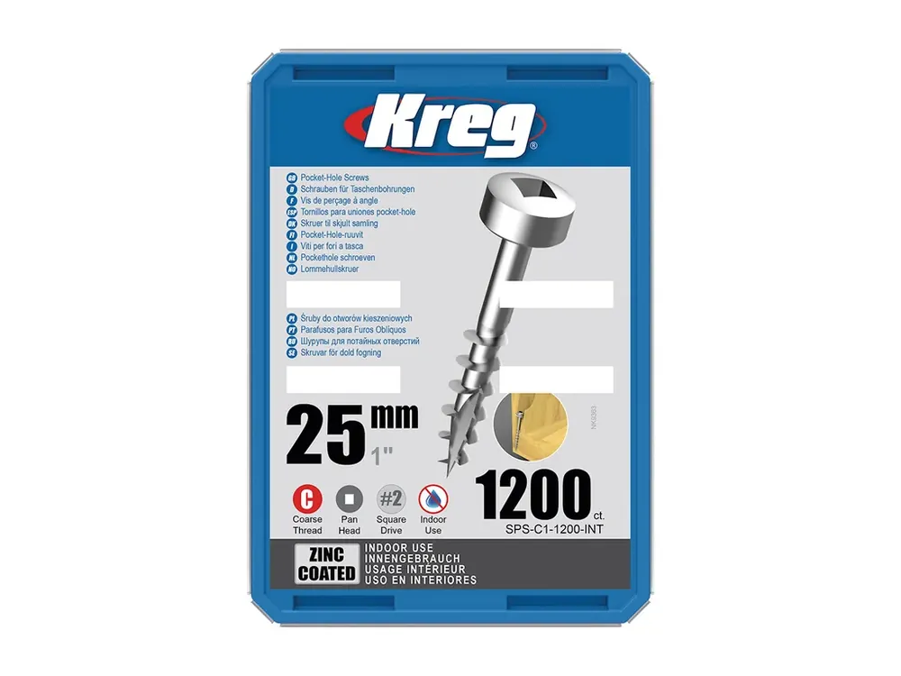 Kreg Zinc Pan-Head Šrouby pro skryté spoje - 25 mm, hrubý závit, 1200 ks - Profesionální kvalita