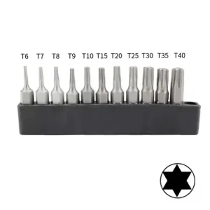 Sada 11 ks bitů, Torx (hvězdice) T6, T7, T8, T9, T10, T15, T20, T25, T30, T35, T40, délka 25mm - Akční sleva