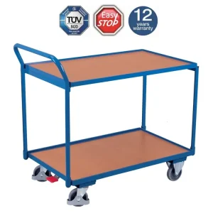 Policový vozík s madlem, Variofit, 2 police (83 x 50 cm), do 250 kg, modrá/antracit | Prémiová kvalita