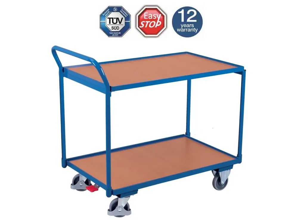 Policový vozík s madlem, Variofit, 2 police (83 x 50 cm), do 250 kg, modrá/antracit | Prémiová kvalita