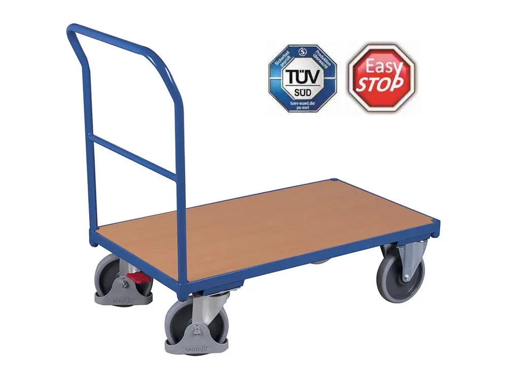 Plošinový vozík s madlem, Variofit, ložná plocha 88 x 50 cm, do 400 kg, modrá/antracit - Ušetřete