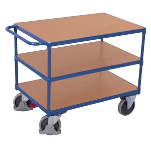 Policový vozík s madlem, 3 police, Variofit, ložná plocha 100 x 60 cm, do 500 kg, modrá/antracit - Skvělé hodnocení