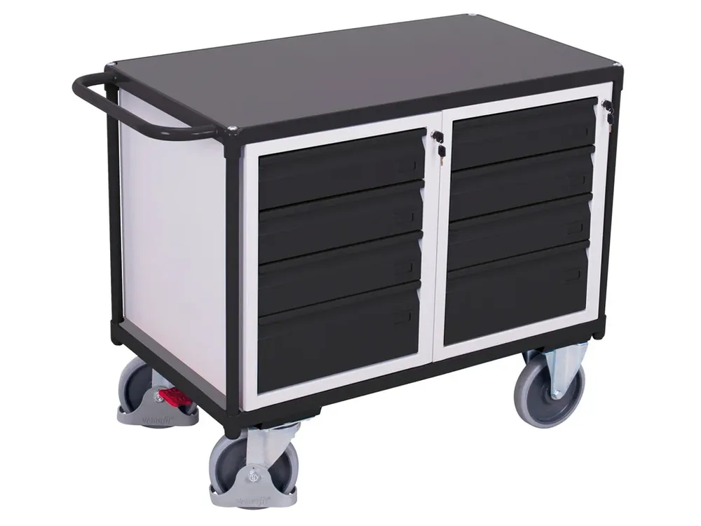 Rychlé odeslání - Dílenský vozík, 8 zásuvek, Variofit, do 500 kg, š x h x v 119 x 60 x 93 cm, modrá/antracit