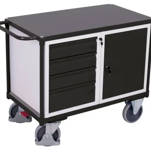 Dílenský vozík, 4 zásuvky a skříňka, Variofit, do 500 kg, š x h x v 119 x 60 x 93 cm, modrá/antracit - Populární