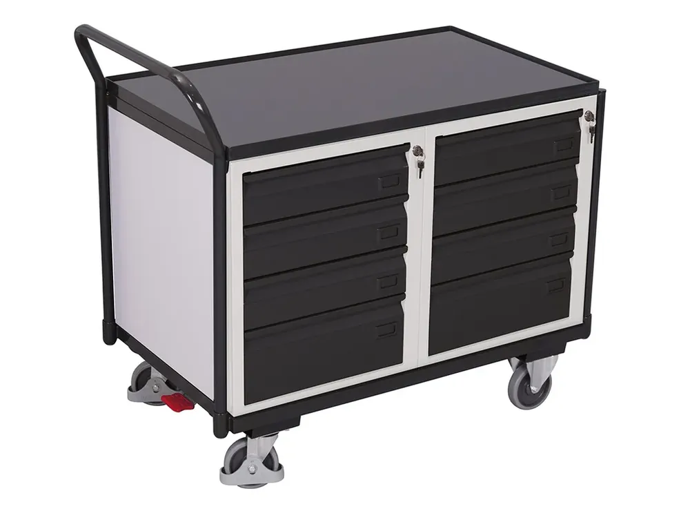 Extra sleva | Dílenský vozík, 8 zásuvek, Variofit, do 250 kg, š x h x v 112,5 x 62,5 x 101 cm, modrá/antracit