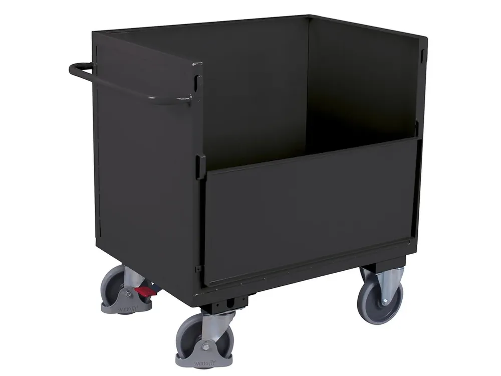 Plechový uzavíratelný skříňový vozík, 1 sklopná stěna, Variofit, ložná plocha 99 x 69 cm, do 500 kg, modrá/antracit - Expresní doručení