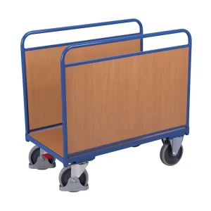 Plošinový vozík se dvěma plnými stěnami, Variofit, ložná plocha 100 x 54 cm, do 400 kg, modrá/antracit - Vysoká kvalita