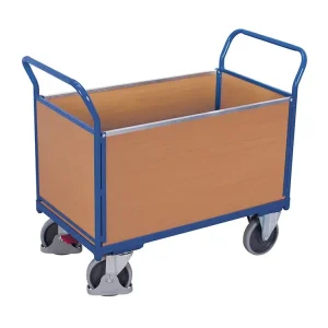 Plošinový vozík se dvěma madly a bočními stěnami s plnou výplní, Variofit, ložná plocha 100 x 65 cm, do 500 kg, modrá/antracit - Oblíbený u zákazníků