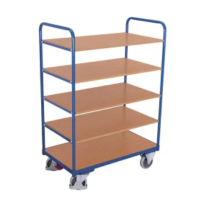 Bezpečný nákup | Vysoký policový vozík, 5 polic, Variofit, užitná plocha 100 x 60 cm, do 250 kg, modrá/antracit