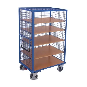 Akce - Vysoký skříňový vozík s madlem a mřížovými stěnami, Variofit, 5 polic (103 x 65 cm), do 500 kg, modrá/antracit