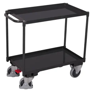 Nově v nabídce - Policový vozík s madlem, Variofit, do 400 kg, 2 police s ohraněním (99 x 69 cm), modrá/antracit