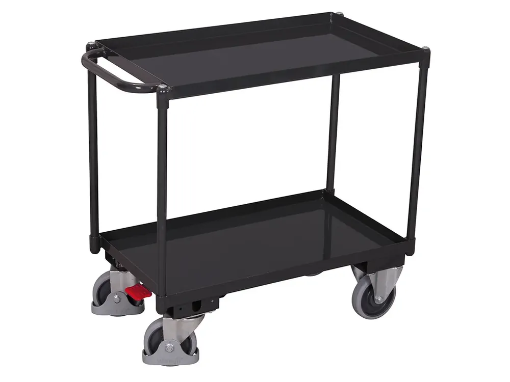 Super cena | Policový vozík s madlem, Variofit, do 400 kg, 2 police s ohraněním (84 x 49 cm), modrá/antracit