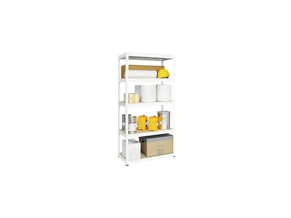 Kovový bezšroubový regál FUTUR, 180 x 75 x 35 cm, 350 kg/pol., 5 MDF polic, bílá - Poslední šance