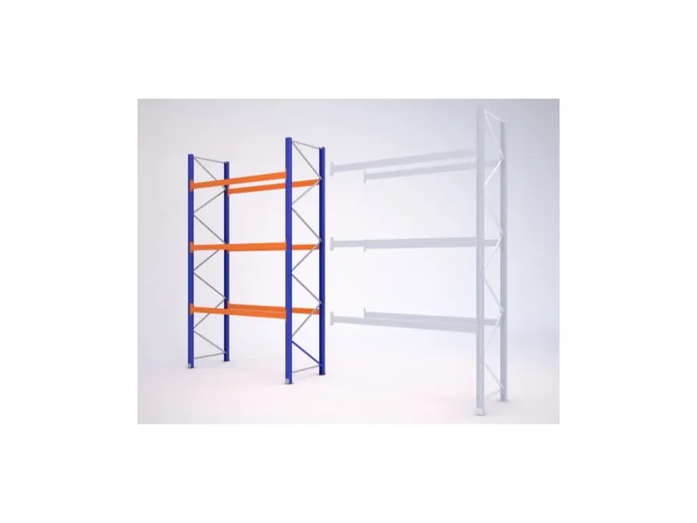 Paletový regál, základní, 399,6 x 270 x 110 cm, 9 000 kg, zem + 3 patra, modrý - Speciální cena