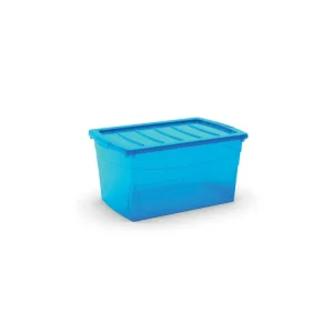 Super cena - Plastový úložný box s víkem na klip, průhledný, modrá, 50 l