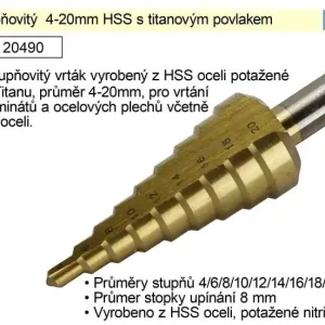 Vrták stupňovitý 4-20mm HSS s titanovým povlakem | Koupit nyní