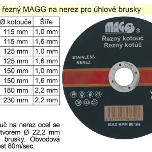 Kotouč řezný na nerez 230x2,2mm MAGG - Připraveno k expedici