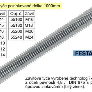 Závitová tyč pozinkovaná M6x1000mm - Jen pár kusů
