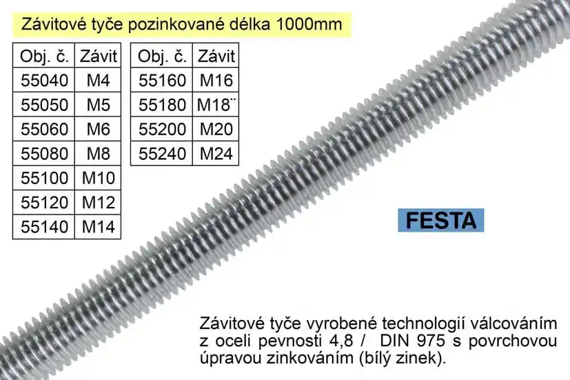 Závitová tyč pozinkovaná M6x1000mm - Jen pár kusů