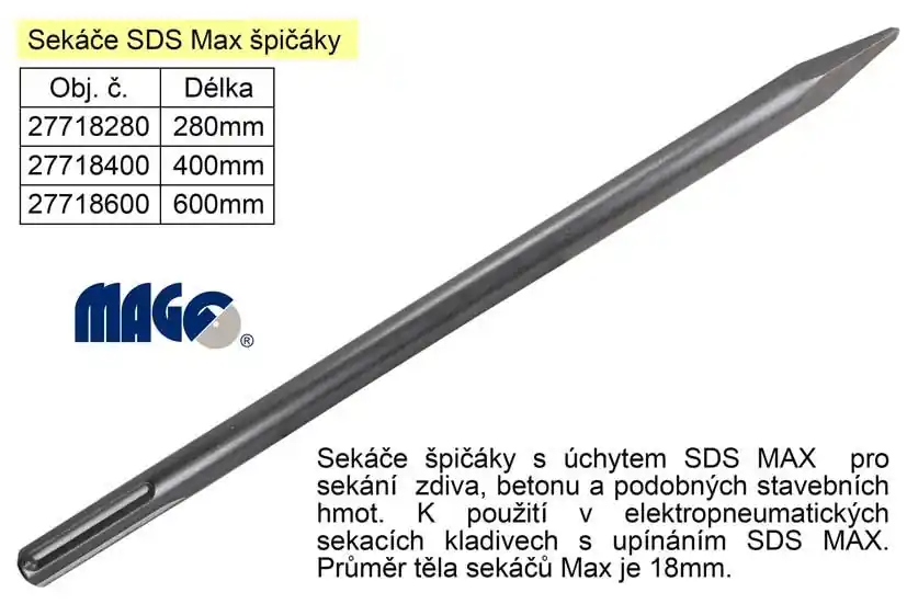 Populární - Sekáč SDS MAX špičák délka 280mm