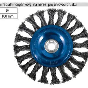 Kartáč rotační na nerez radiální 100mm copánkový pro úhlovou brusku - Premium