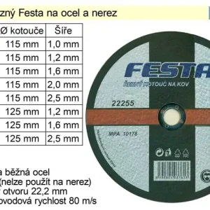 Kotouč řezný na ocel Festa 115x1,2mm | Špičková kvalita