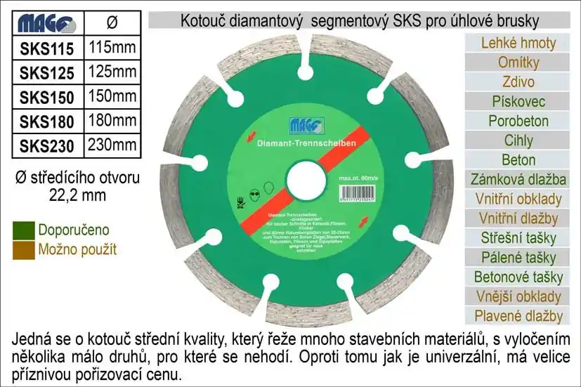 Kotouč diamantový segmentový pro úhlové brusky SKS115 - Novinka v nabídce