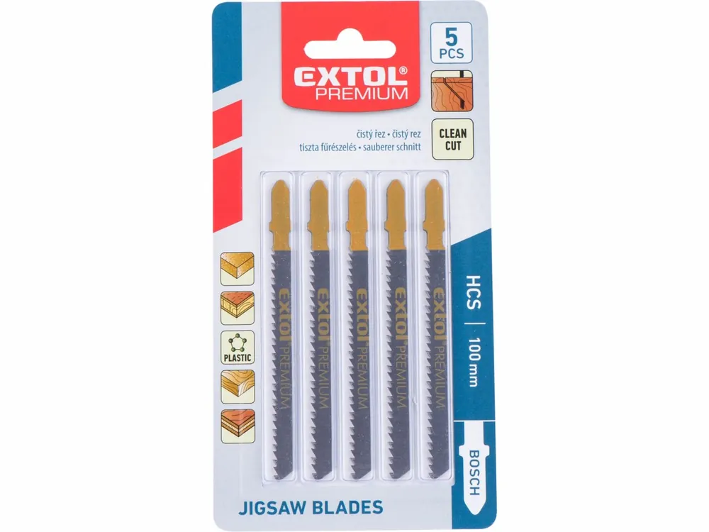 Listy pro přímočarou pilu, úchyt EU, 75x2,5 mm, na dřevo, broušené, čistý řez, Extol | Mezi nejprodávanějšími