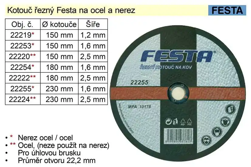 Kotouč řezný na ocel Festa 150x2,5mm | Lze objednat