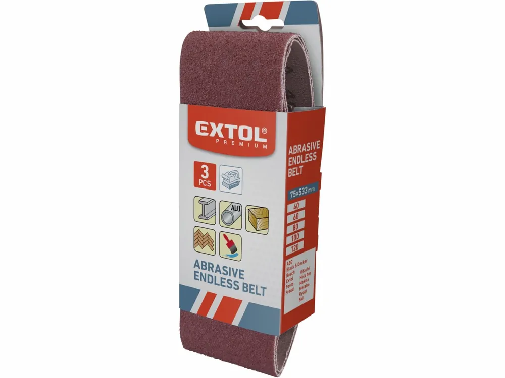 EXTOL PREMIUM plátna brusná nekonečný pás, bal. 3ks, 75x457mm, P100 8803510 | Akční sleva